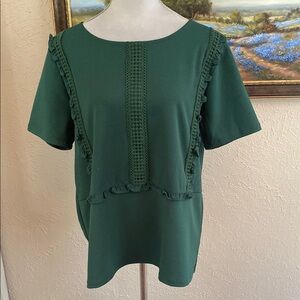 Ann Taylor Forest Green Blouse with Lace Accents